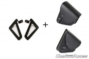 Leather saddlebag CUSTOMACCES BARCELONA black pair, with universal support