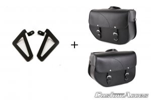 Leather saddlebag CUSTOMACCES SANT LOUIS black pair, with universal support